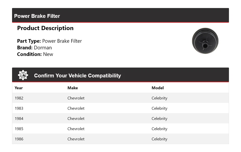 Filtro de freio elétrico Chevrolet Celebrity Dorman 1982-1986 1983 1984 1985 - Imagem 2 de 4