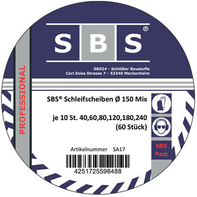 SBS  Klett-Schleifscheiben Mix  Ø 150 mm 60 Stk. 17 Loch Schleifpapier rund