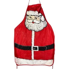 Apron Santa Claus Vintage Christmas Red Holiday Kitchen Vtg 80s Cooking Cook