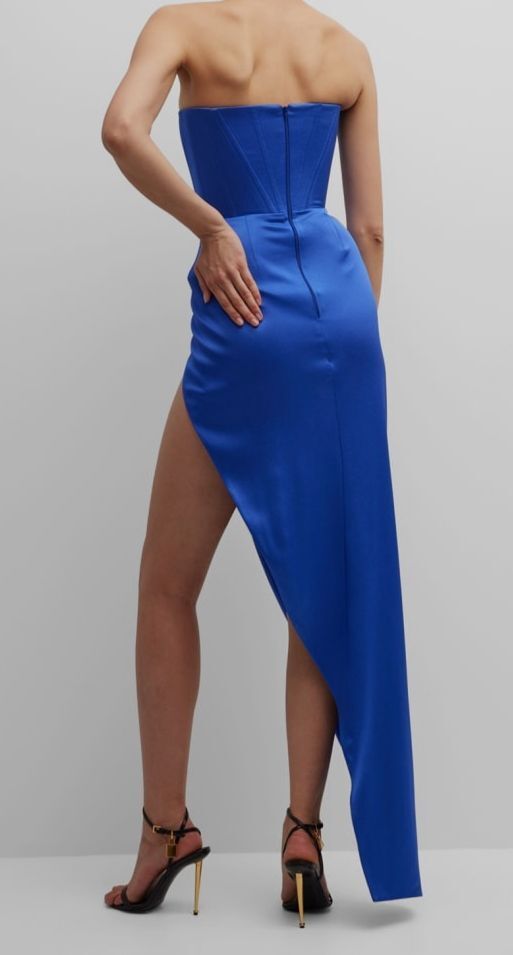 Alex Perry Women's Blue Ledger Strapless Corset Satin Gown Dress Size 6