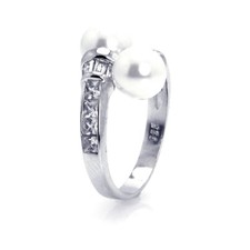 Sterling Silver CZ Stones 8 mm Double Pearl Ladies Ring