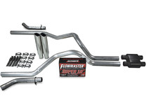 96-99 Gm 1500 Dual Inlet Exhaust Kit Flowmaster Super 10 Corner Exit Rolled Tips