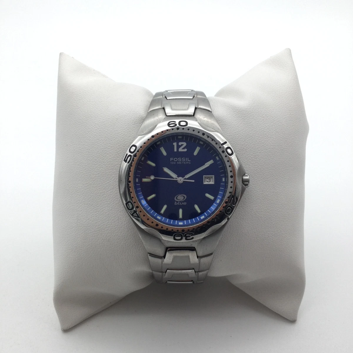 Fossil Blue Watch Men 39mm Silver Tone Blue Dial 100M AM-3421 New  