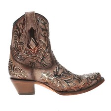 Corral Boots Embroidered Metallic Snip Toe Zippered Cowboy Womens Brown, Gold C