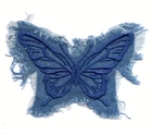 1-piece iron on Retro Blue Denim Butterfly Tassel Embroidery Patch 4+1/2 x 3+1/4