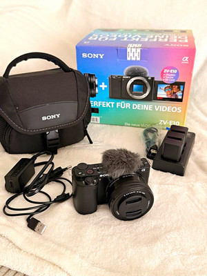 Sony ZV-E10 Systemkamera schwarz, Klappdisplay, Objektiv, OVP+Zubehör