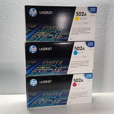 GENUINE HP COLOR LASERJET 502A TONER CARTRIDGE SET of 3, CYAN-MAGENTA-YELLOW