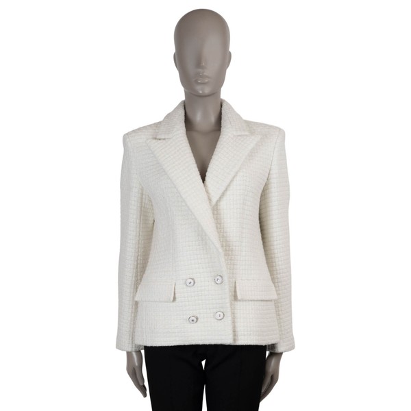 73234 authentic CHANEL Blazer Jacket cream wool 21B Waffle Tweed 38 S
