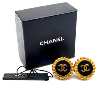 Orecchini Chanel Coco Mark originali sfera rotonda oro nero 94A/94P 24 71 g con B BD110019