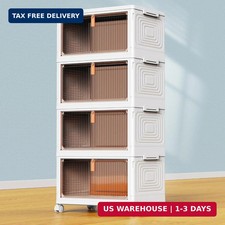 4 Tier Plastic Storage Bins with Lid 23QT, Stackable Storage Containers with Whe