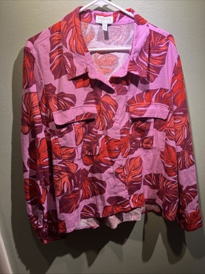 Sofia Jeans By Sofia Vergara  Women's Sz XXL Pink Floral Button Blouse Linen FAB