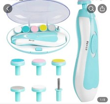 Electric Baby Nail File Trimmer w/ LED Light, Battery, Case, Blue/White