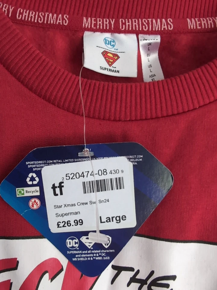 Mens Large NWT DC Superman Red Christmas Sweatshirt - Image 4 of 4