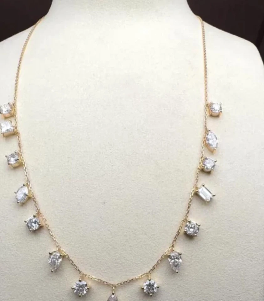 Ожерелье из желтого золота 14 карат с плавающими выращенными в лаборатории бриллиантами 7,50 карата разной формы более 18 дюймов - Изображение 4 из 4