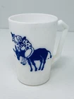 Hazel Atlas Childs Mug Blue Circus Clown/Donkey White Milk Glass 1950's Vintage