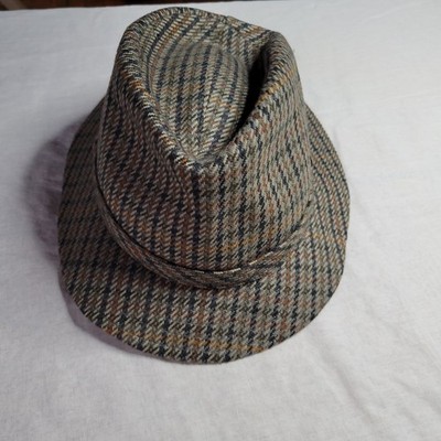 Vintage Wegener Mens Plaid Fedora Hat Brown Olive Orange Trilby Made in Germany