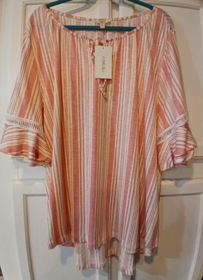 NWT- Como Blu peasant top, short sleeves with a pink & orange striped pattern 3X