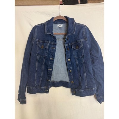 d-a-s-h Women Blue Denim Jacket Small Dark Wash Trucker Stretch Cotton Blend