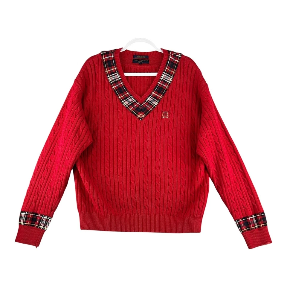 Tommy Hilfiger Golf Chunky Cable Knit V Neck Sweater Y2K Fisherman Mens Large - Image 2 of 4