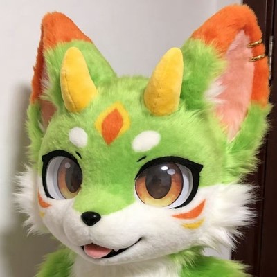 Fursuit Long haired Dog Fox Mascot Party Halloween Fur Cosplay(head)
