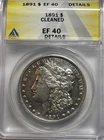 1891 ANACS EF 45 Morgan Silver Dollar 90% Silver Cleaned Details. A nice coin...