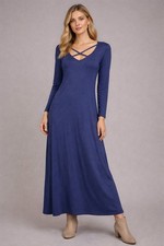 Maxikleid Gr. 40/42 Dunkelblau Damen Maxi-Kleid Langarm Freizeitkleid Neu