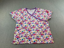 Dickies Scrub Top Womens Size Large 100 Cotton Pink Purple Hearts Cute