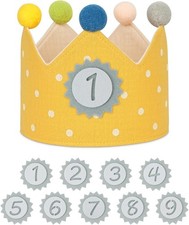 Geburtstagskrone Kinder Stoff Krone Happy Birthday Spruchband Zahlen 1-9 Gelb