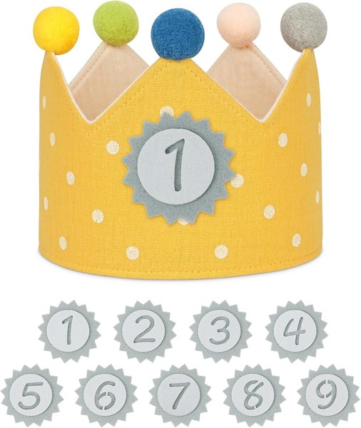 Geburtstagskrone Kinder Stoff Krone Happy Birthday Spruchband Zahlen 1-9 Gelb-image