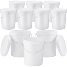 10 Pack White Plastic Bucket with Handle and Lid Food Storage Bucket Containe...