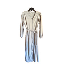UNIQLO belted shirt dress with long sleeves and a V-neckline.