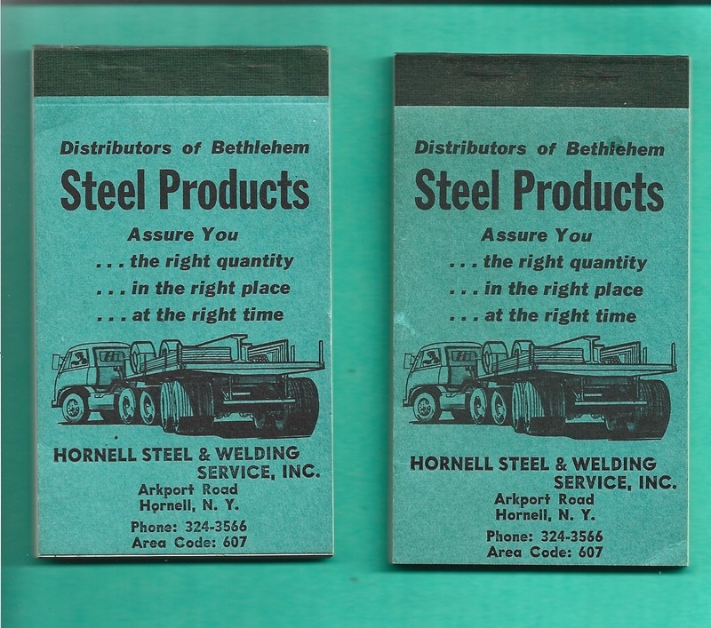 2 Unused Note Pads Hornell Steel Welding Arkport Rd Steuben Co Truck Adv Pipe