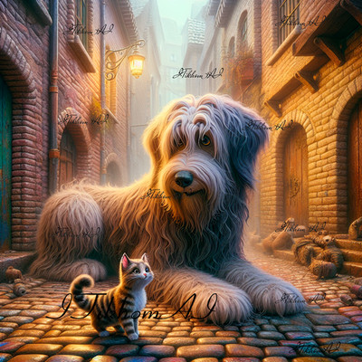 Digital Art Image Animals Kitten Dog Houses Cartoon Background Desktop Wallpaper