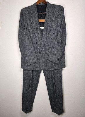 Vintage ISAACS GROUP Double Breasted Suit Made in USA Italian Fabric 46R 36x30