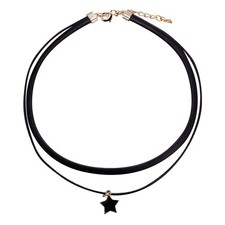 Black Layered Star Choker Necklace for Women