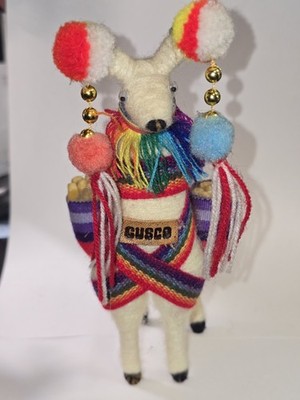 Vintage Cusco Peru Alpaca Llama Figurine 7'' Handmade Souvenir Colorful Decor