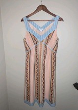 SUNDANCE 100% Silk Boho Slip Dress Women's Sz. 8 Peach Aqua Artsy Midi New NWT