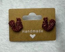 Handcrafted Brown Glitter Squirrel Resin Stud Earrings Animal Theme