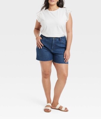 Women s Ava & Viv Short Eyelet Sleeve Top Navy White 1X NWT