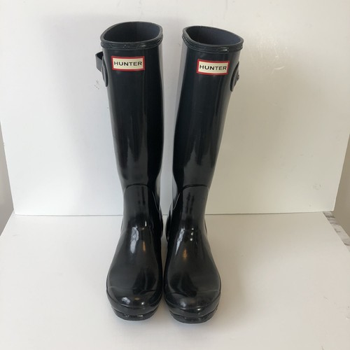 glossy black rain boots