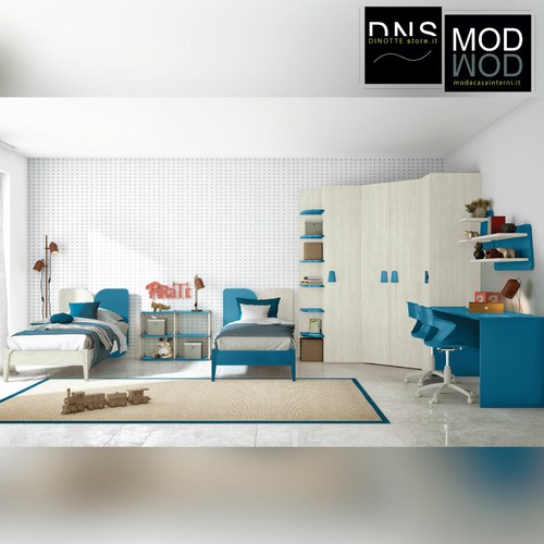 Cameretta C309 con 2 letti libreria cubi PlayWood scrivania 2 sedie e  armadio | eBay