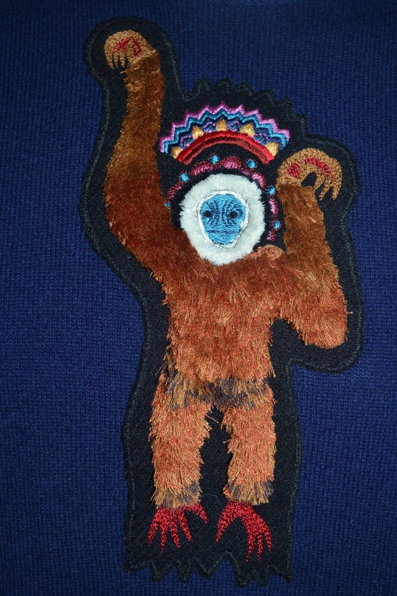 Pull Cachemire Femme Paul Smith Brodé Singe Taille L - Neuf Avec Étiquettes - Italie