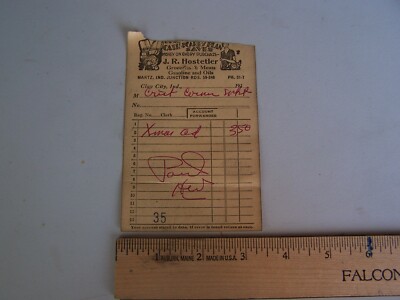 1930's J.R. HOSTETLER Invoice Receipt MARTZ INDIANA Groceries Meats Gas Oil