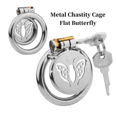 Male Flat Metal Chastity Cage Abstinence CB Lock Anti-Cheating Cage Sissy