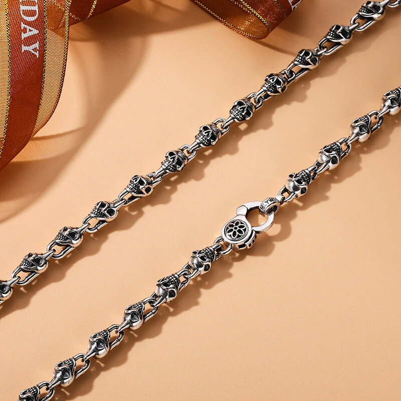 Gargantilla collar calaveras de plata esterlina 925 real para hombre vintage punk hip hop Foto 2 de 4