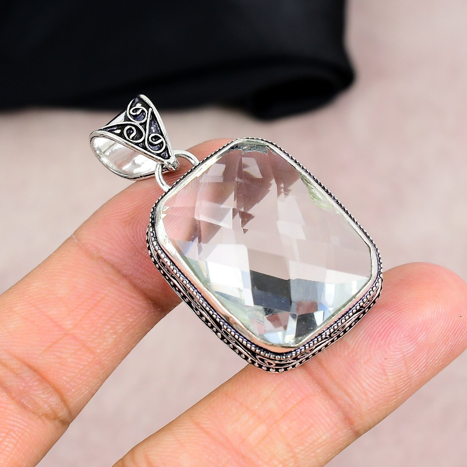 White Topaz Gemstone Pendant Handmade 925 Sterling Silver Jewelry Birthday Gift