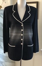 Escada Jacket Knit Blue & White, Wool/rayon Size 40 Germany, 10 Us