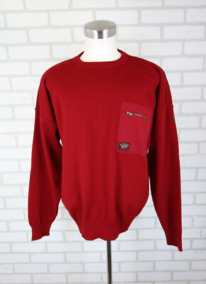 Paul & Shark Yachting Sweatshirt Mens L Red Wool Blend Elbow Patches READ Flaws