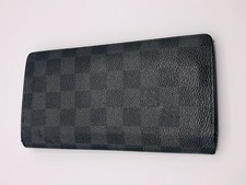 Authentic Louis Vuitton Brazza Black Damier Graphite Canvas Long Wallet; Pre-own