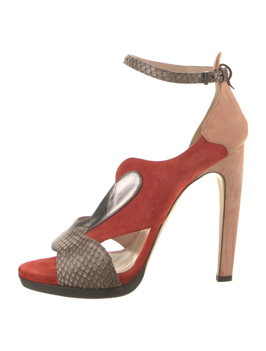 REED KRAKOFF Leather suede Snakeskin Animal Print Sandal Red